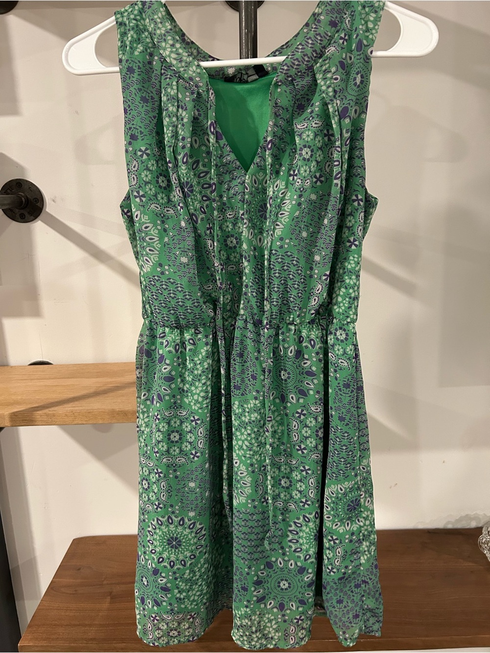 Wish Green Patterned Sleeveless Fit-and-Flare Dress